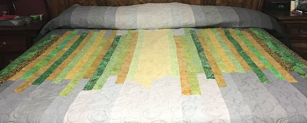 Ombre Bars Quilt done with Kona Stormy Skies and Wilmington Batiks Ivy League